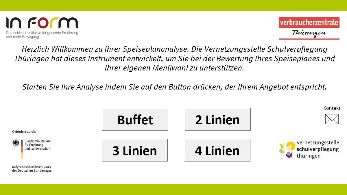 Startbildschirm der Excel-Anwendung des Speiseplancheck