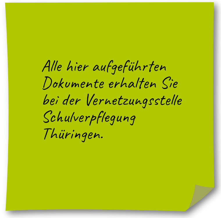 Post-it mit Tipp für die Dokumente der Vernetzungsstelle Schulverpflegung Thüringen