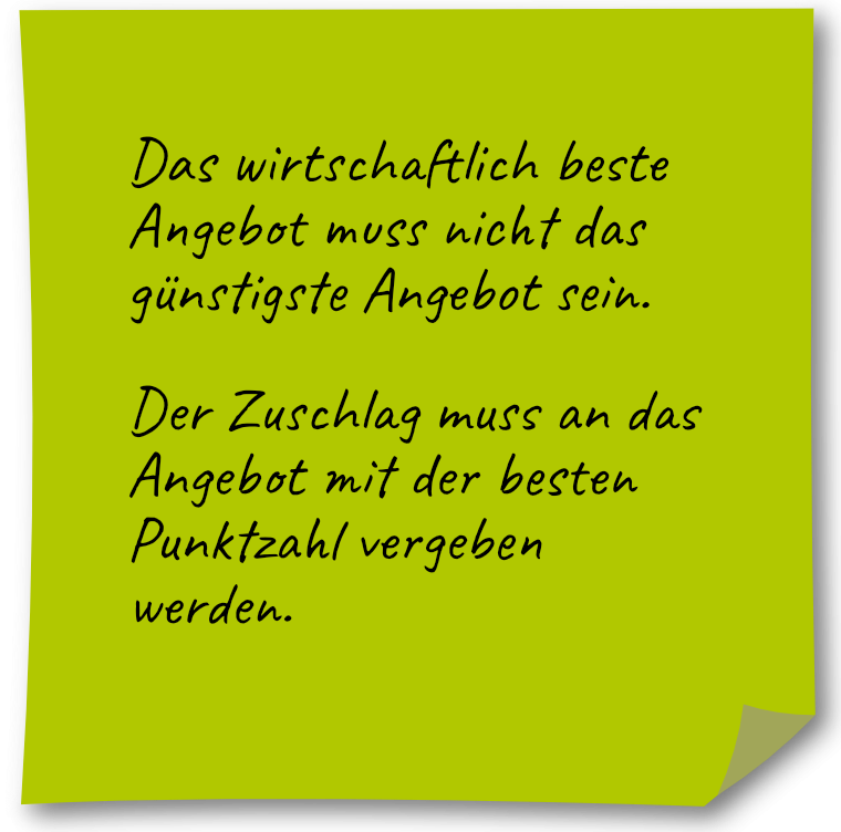 Post-it mit Tipp zum Zuschlag für das Angebot mit der besten Punktzahl.