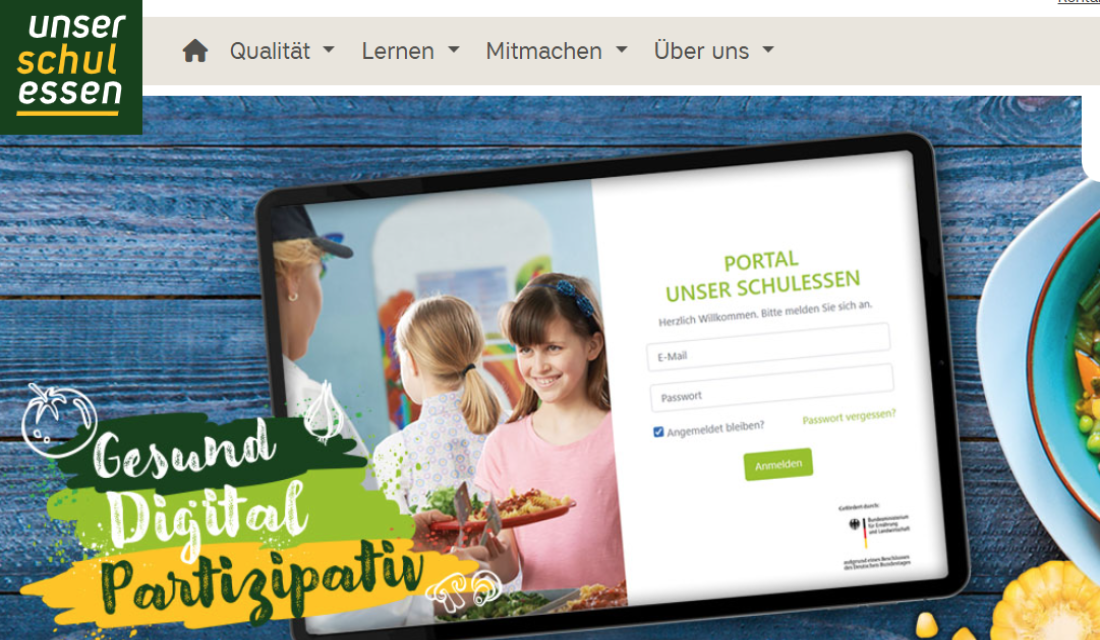 Screenshot von der Homepage Unser Schulessen