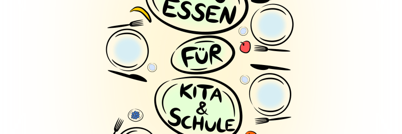 Zeichnung eines Esstisches mit Geschirr und Besteck