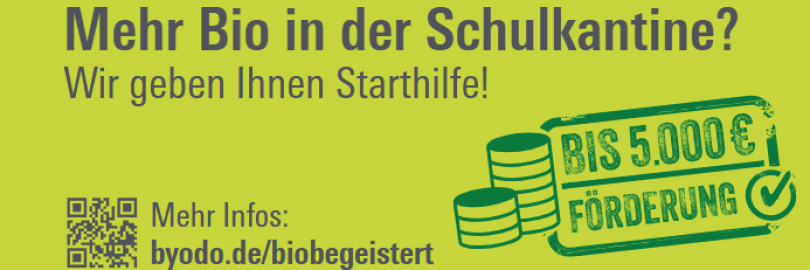 Bild von zwei Mädchen mit Essentablett in der Schule und Beschreibung zur Förderung