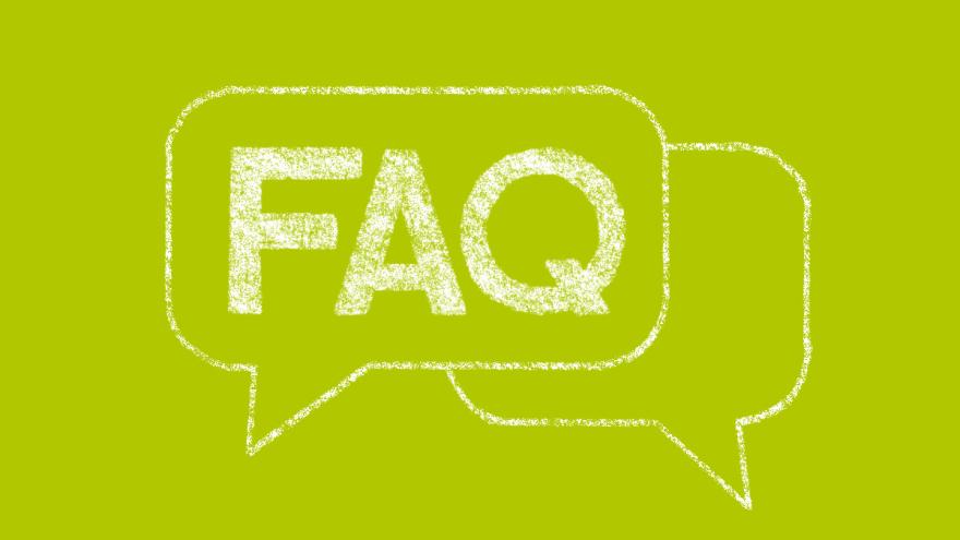 Sprechblase auf gelbgrünen Hintergrund mit den Buchstaben FAQ