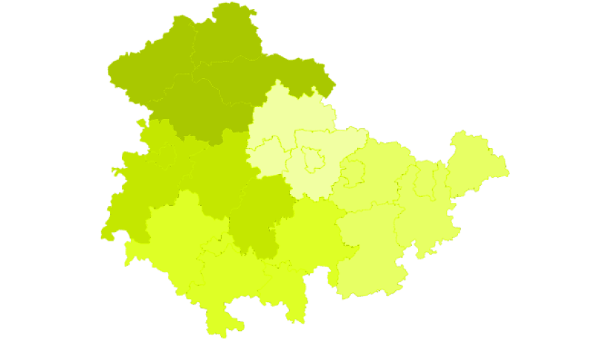 Thüringenkarte mit den Regionen Nord, Ost, Süd, West und Mitte