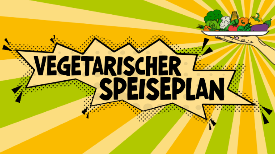 Comicsprechblase mit dem Text vegetarischer Speiseplan