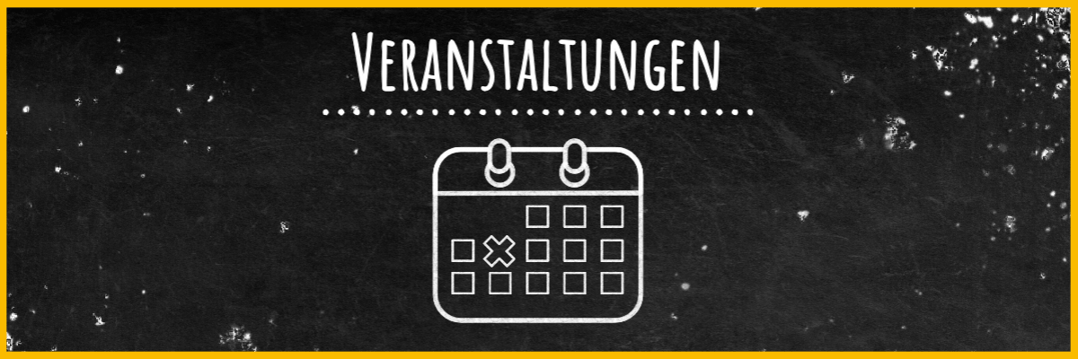Tafel mit Schriftzug Veranstaltungen und Kreidebild eines Kalenders