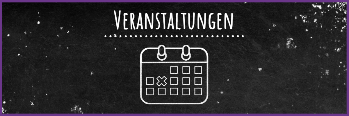 Tafel mit Schriftzug Veranstaltungen und Kreidebild eines Kalenders