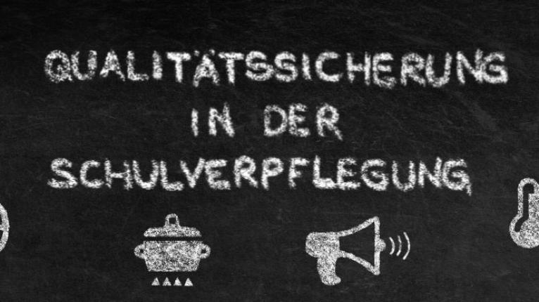Tafel mit der Aufschrift Qualität in der Schulverpflegung mit Icons für die einzelnen Instrumente